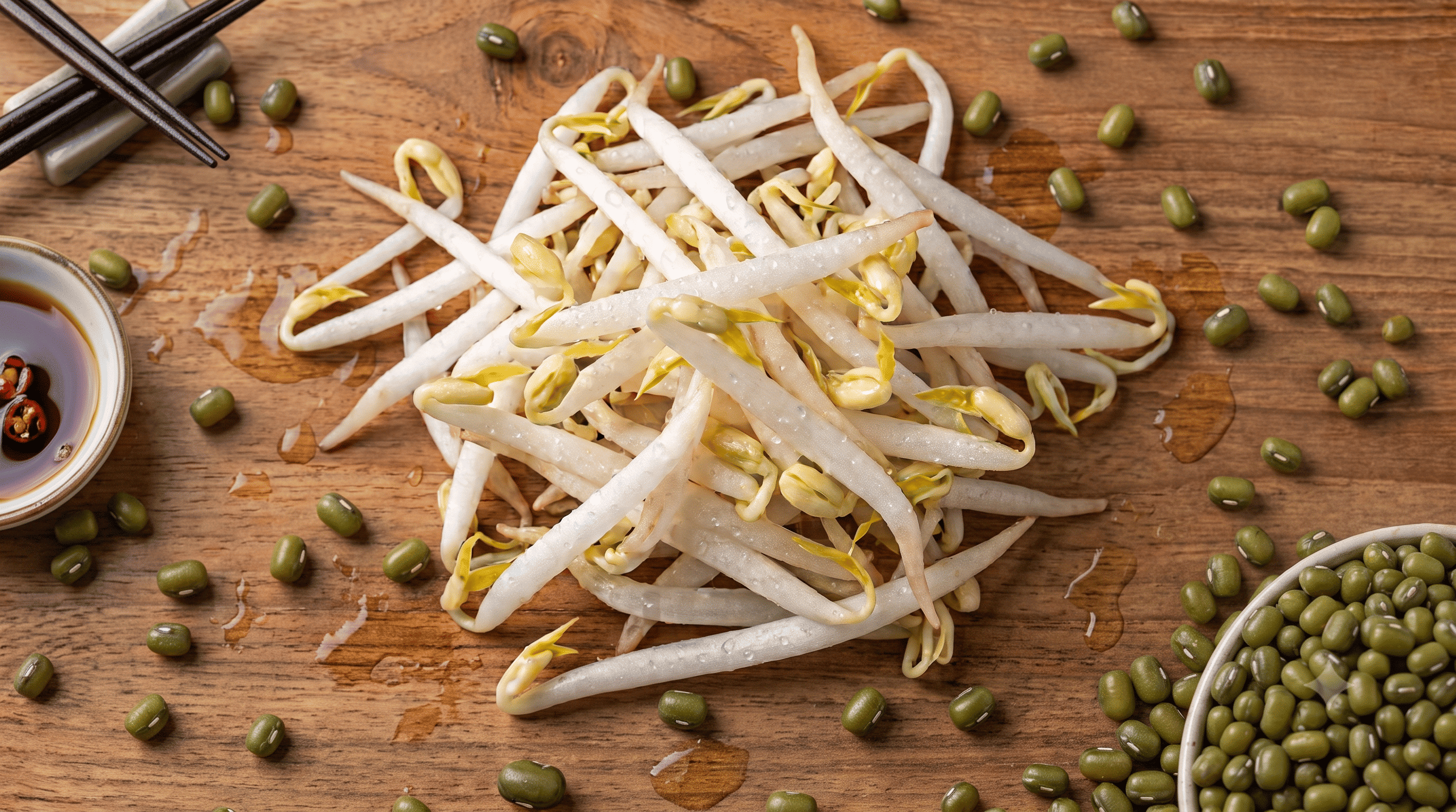 Premium plump Ipoh taugeh mung bean sprouts macro photography food styling